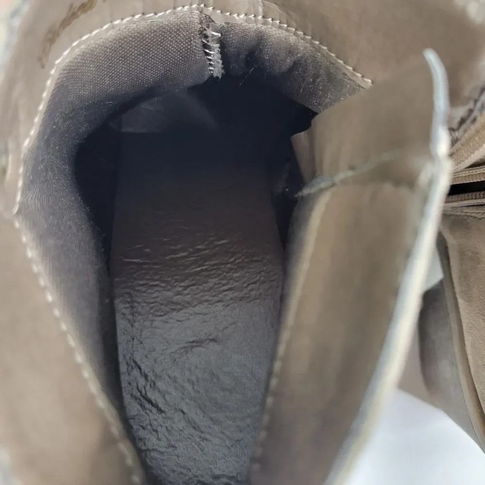 Chelsea Moreland Ankle Booties Taupe Side Zip Chunky‎ Heel Boots Casual